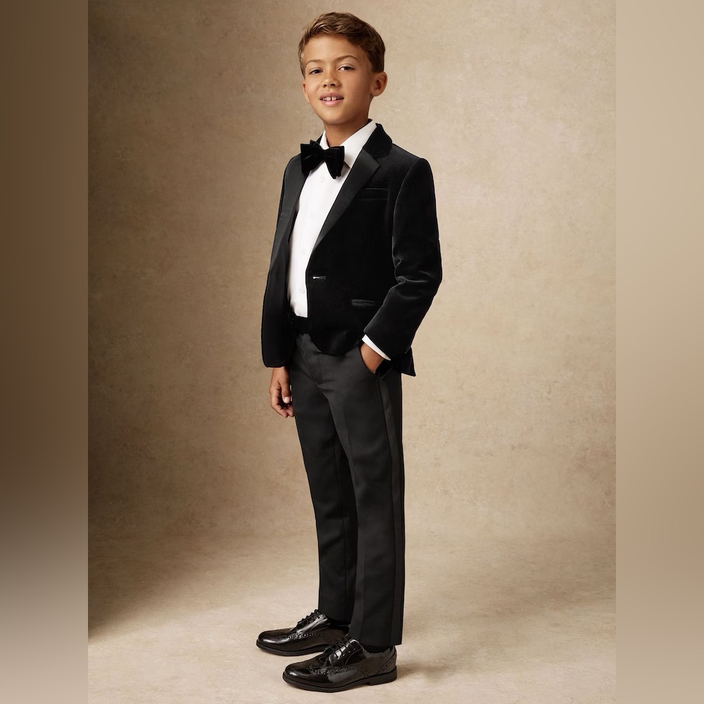 Kids Velvet Tuxedo Blazer in Black (7/8) - Picture 2 of 9